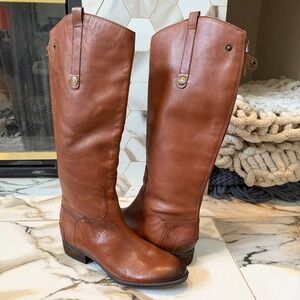 Sam Edelman Penny Leather Riding Boots Cognac Brown Back Zip 9.5M 32135